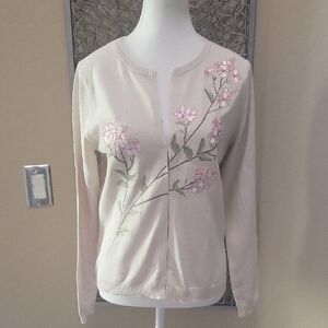 Garnet Hill Floral Embroidered Cream Cardigan